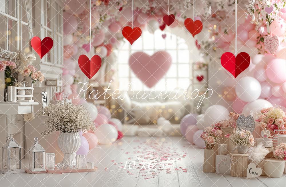Kate Saint Valentin Cœurs Ballons Fleurs Toile de fond conçue par Emetselch - Kate Backdrop FR