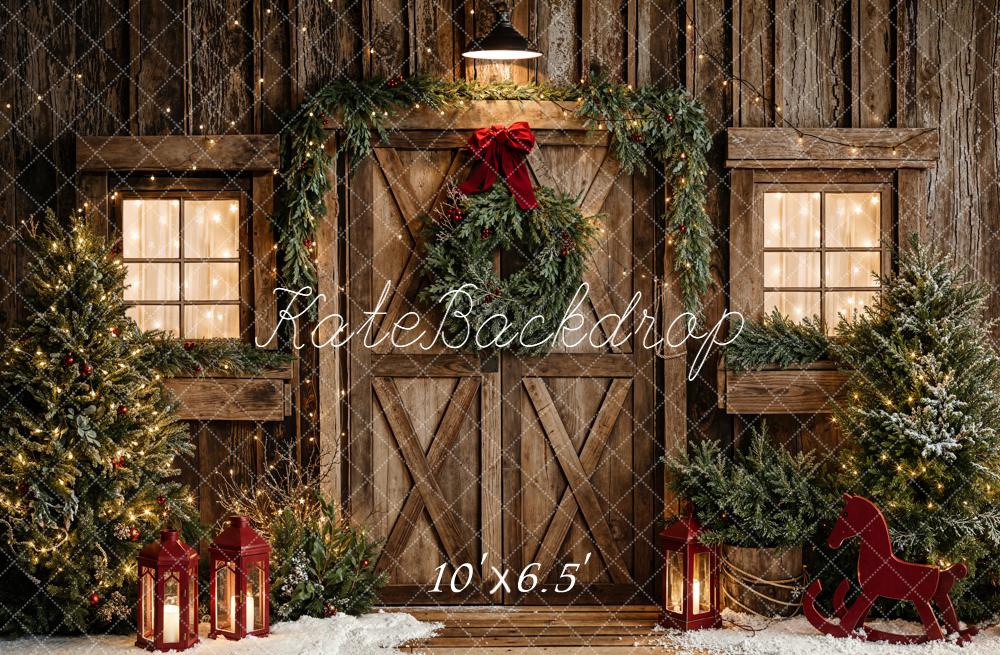 Kate Noël Porte Chalet Bois Lanternes Toile de fond en Laine conçue par Emetselch