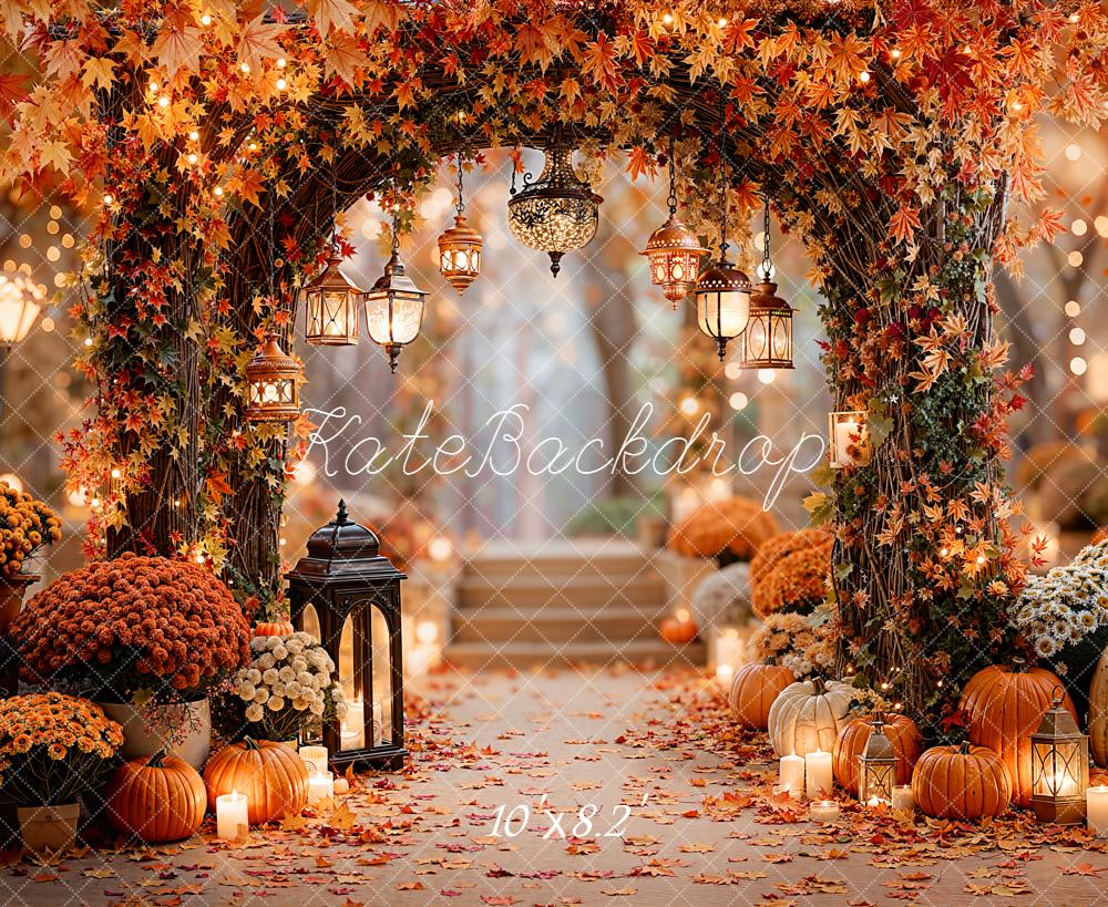 Kate Automne Arche Citrouilles Lumières Toile de fond en Laine conçue par Emetselch