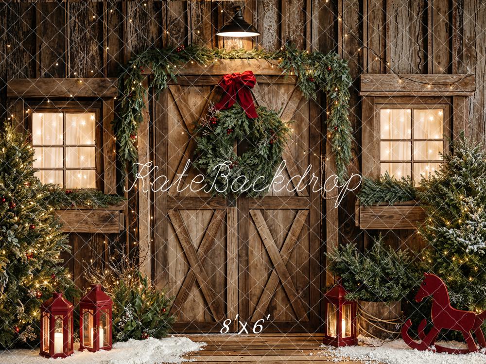 Kate Noël Porte Chalet Bois Lanternes Toile de fond en Laine conçue par Emetselch