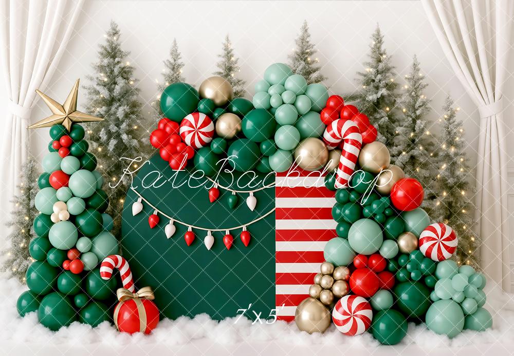 Kate Noël Ballons Sapin Rayures Toile de fond conçue par Mini MakeBelieve - Kate Backdrop FR