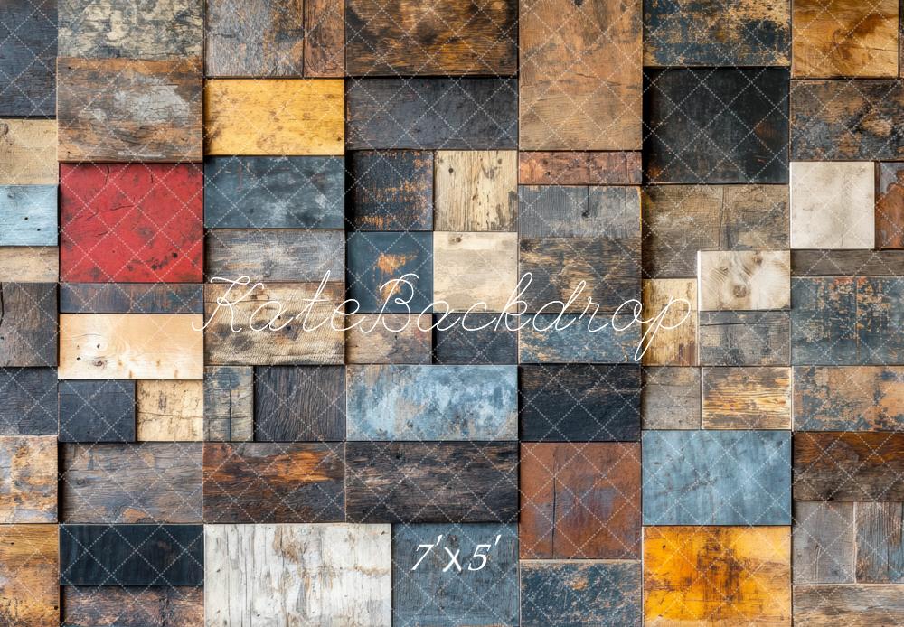 Kate Bois Patchwork Texture Coloré Mur/Sol Toile de fond conçue par Mini MakeBelieve