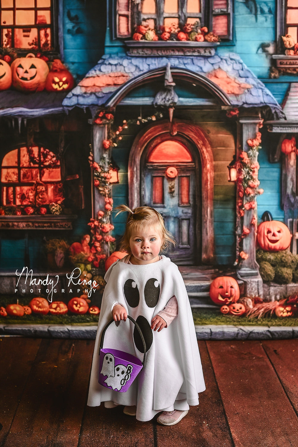 Kate Citrouille Halloween Maison Jaune Toile de fond conçue par Mandy Ringe - Kate Backdrop FR