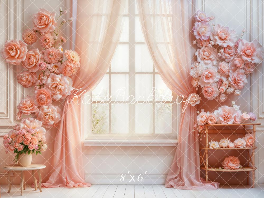 Kate Fenêtre Fleurs Roses Rideaux Toile de fond en Polar conçue par Emetselch - Kate Backdrop FR