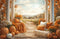 Kate Automne Citrouilles Fleurs Chemin Toile de fond en Laine conçue par Emetselch