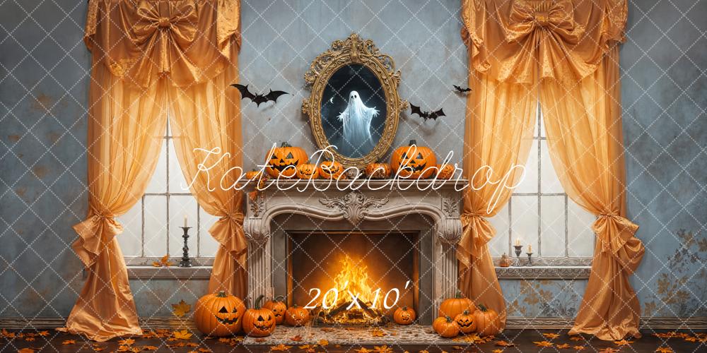 Kate Halloween Cheminée Citrouilles Fantôme Toile de fond conçue par Emetselch - Kate Backdrop FR