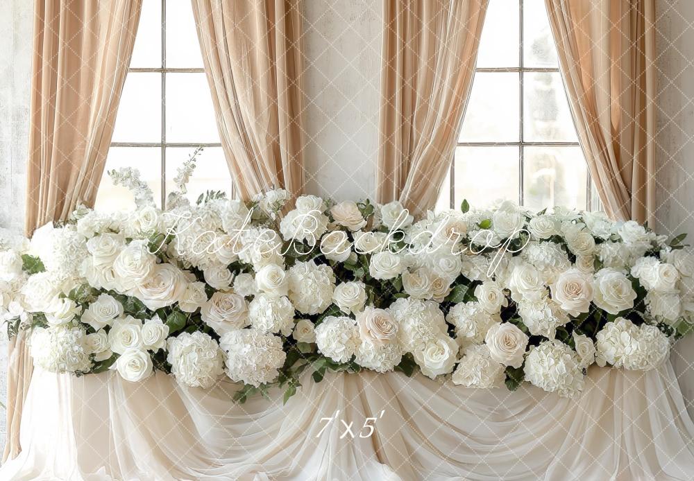 Kate Mariage Fleurs Blanches Fenêtre Toile de fond conçue par Mini MakeBelieve - Kate Backdrop FR