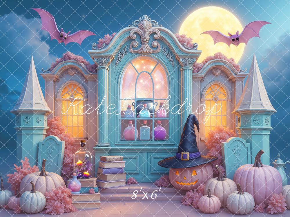 Kate Halloween Château Citrouilles Lune Toile de fond conçue par Mini MakeBelieve