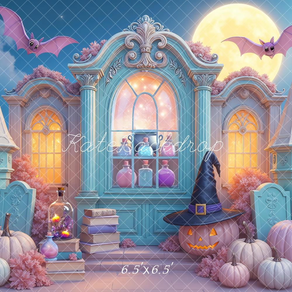 Kate Halloween Château Citrouilles Lune Toile de fond conçue par Mini MakeBelieve