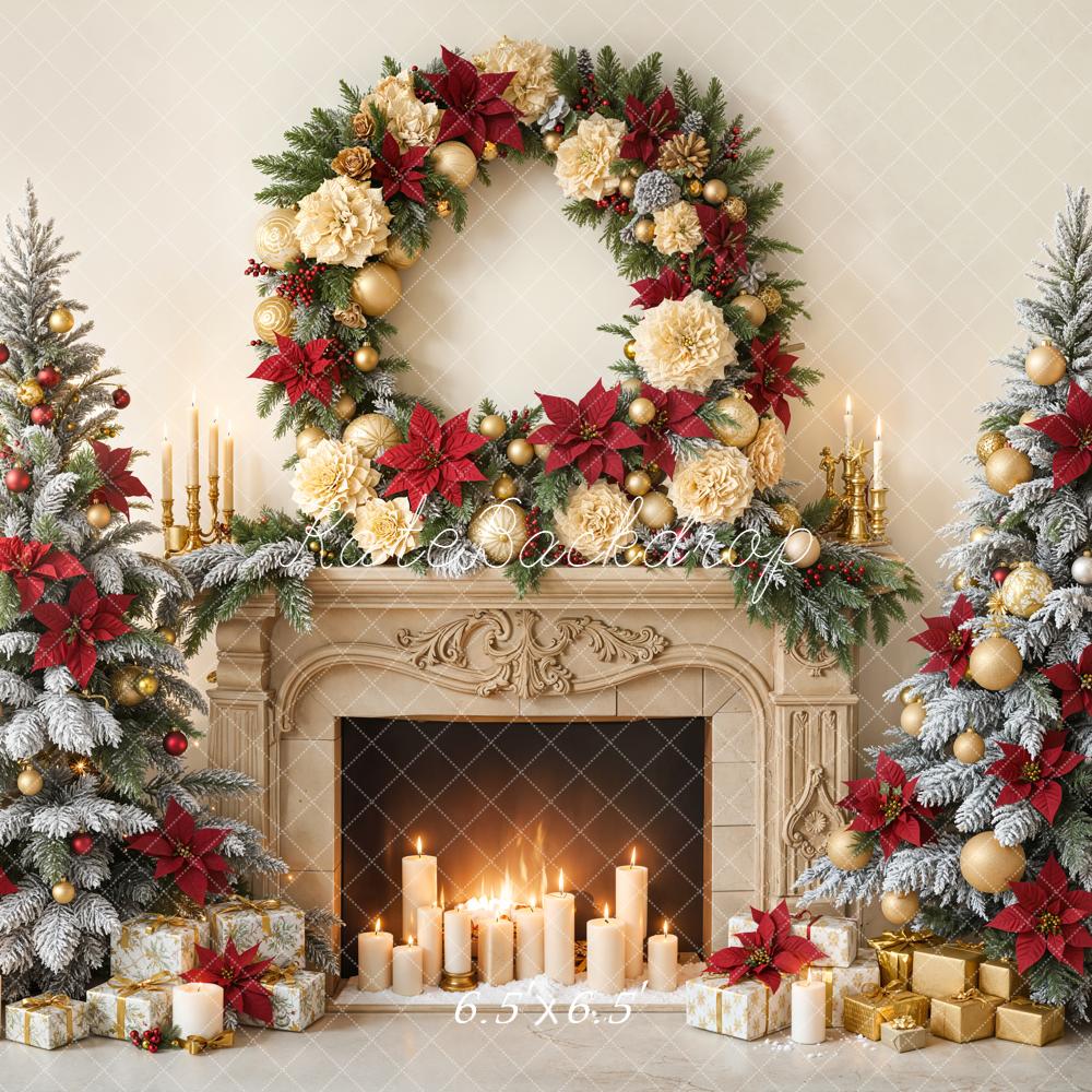 Kate Noël Sapins Bougies Cheminée Toile de fond conçue par Emetselch - Kate Backdrop FR