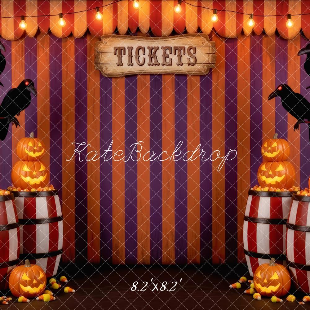 Kate Halloween Cirque Barils Corbeaux Citrouilles Toile de fond conçue par Patty Roberts
