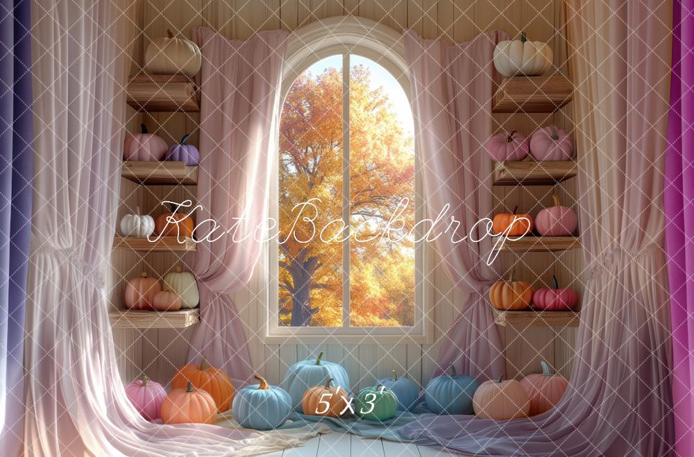 Kate Automne Citrouilles Fenêtre Rideaux Toile de fond conçue par Mini MakeBelieve - Kate Backdrop FR