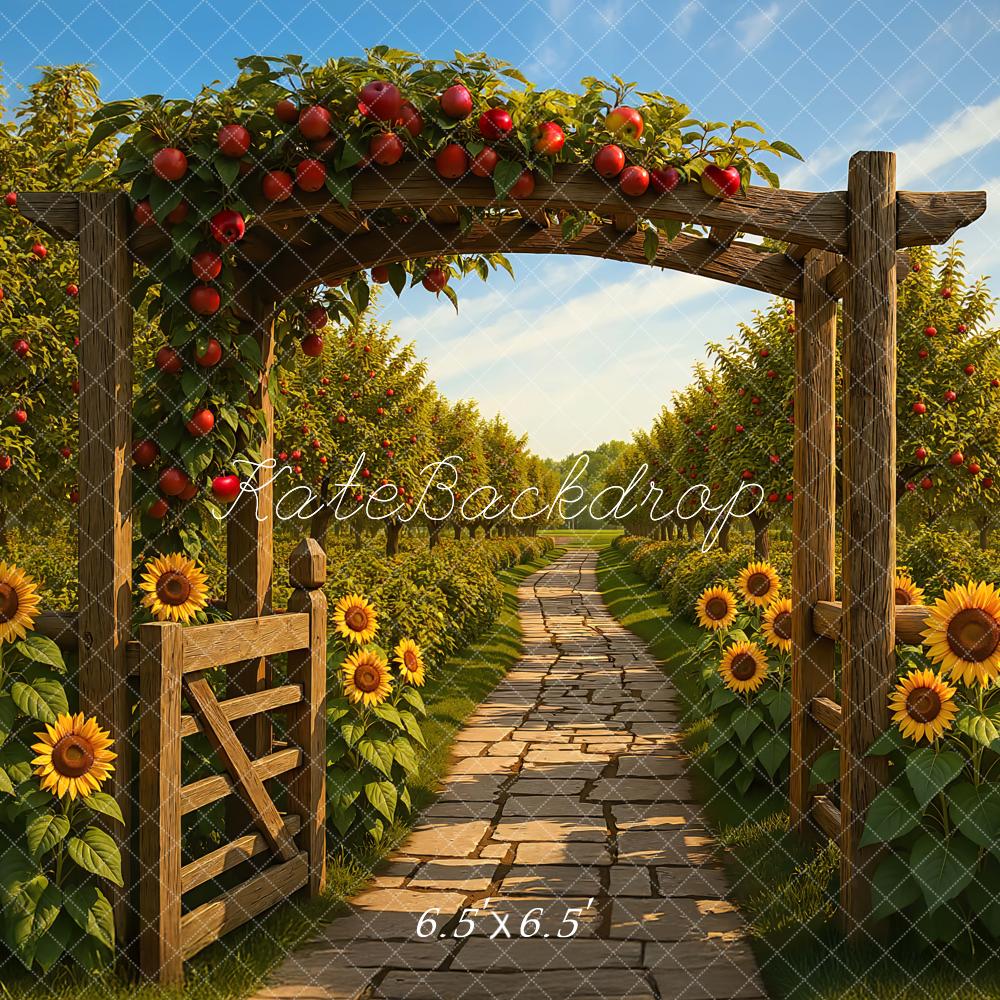 Kate Automne Jardin Pommiers Tournesols Toile de fond conçue par Mini MakeBelieve - Kate Backdrop FR