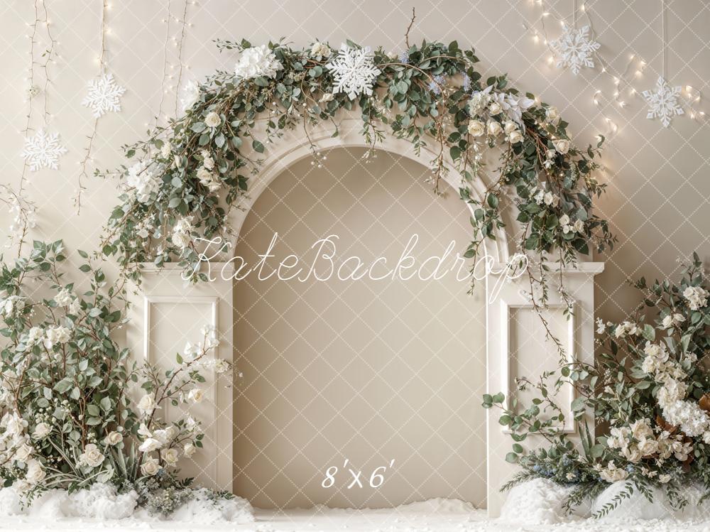Kate Hiver Neige Arche Fleurs Toile de fond en Laine conçue par Emetselch