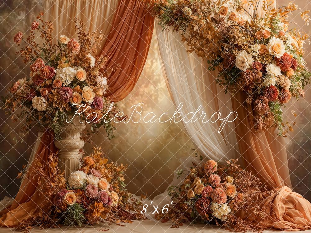 Kate Mariage Fleurs Orange Beige Toile de fond en Laine conçue par Emetselch