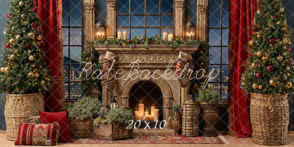 Kate Noël Cheminée Sapins Fenêtres Toile de fond conçue par Emetselch - Kate Backdrop FR