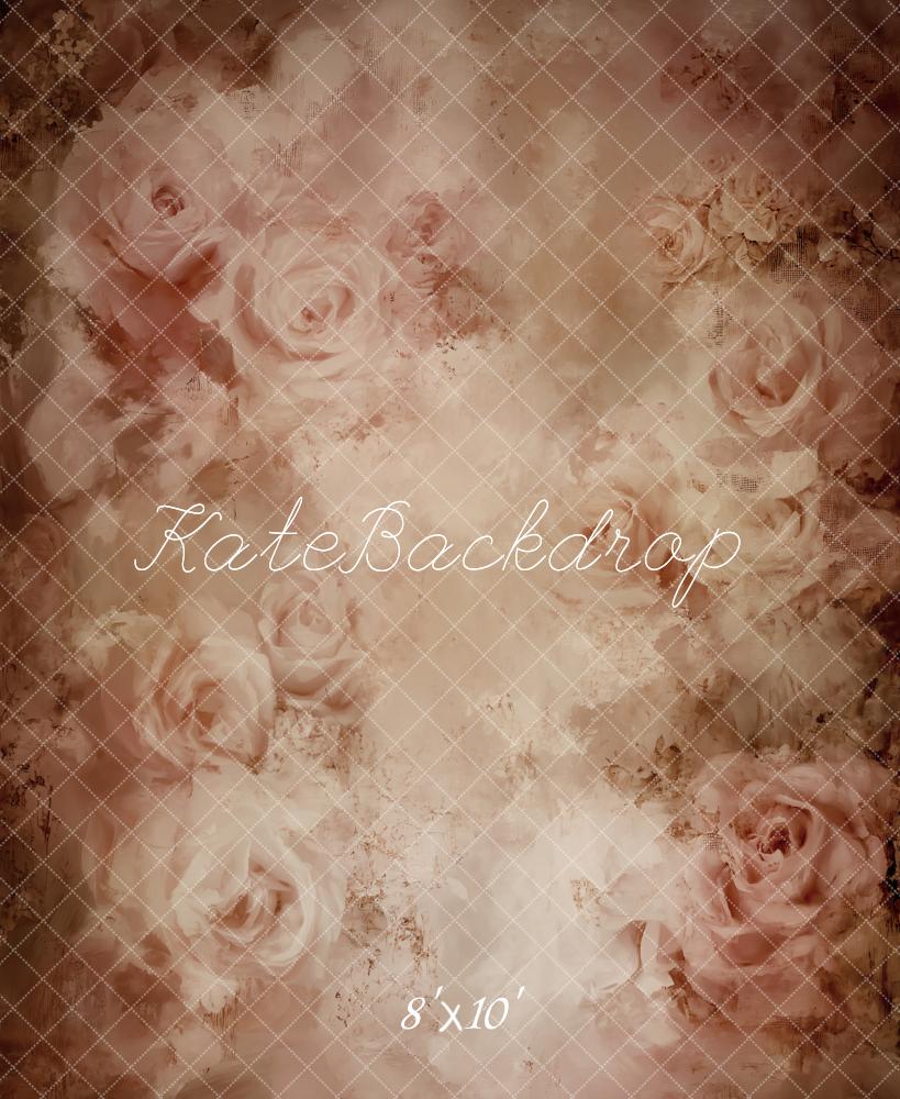 Kate Fleurs Roses Vintage Beige Toile de fond en Laine conçue par Emetselch - Kate Backdrop FR