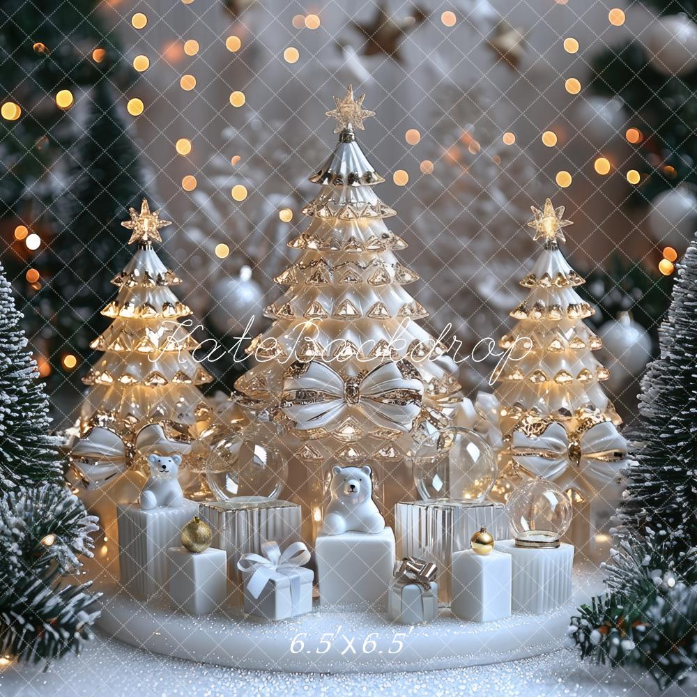 Kate Noël Sapins Neige Cadeaux Lumière Toile de fond conçue par Mini MakeBelieve - Kate Backdrop FR