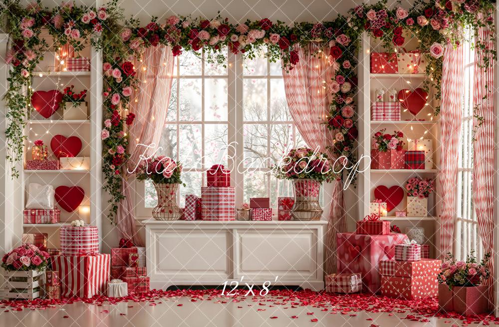 Kate Saint Valentin Fleurs Fenêtre Cadeaux Toile de fond en Laine conçue par Emetselch