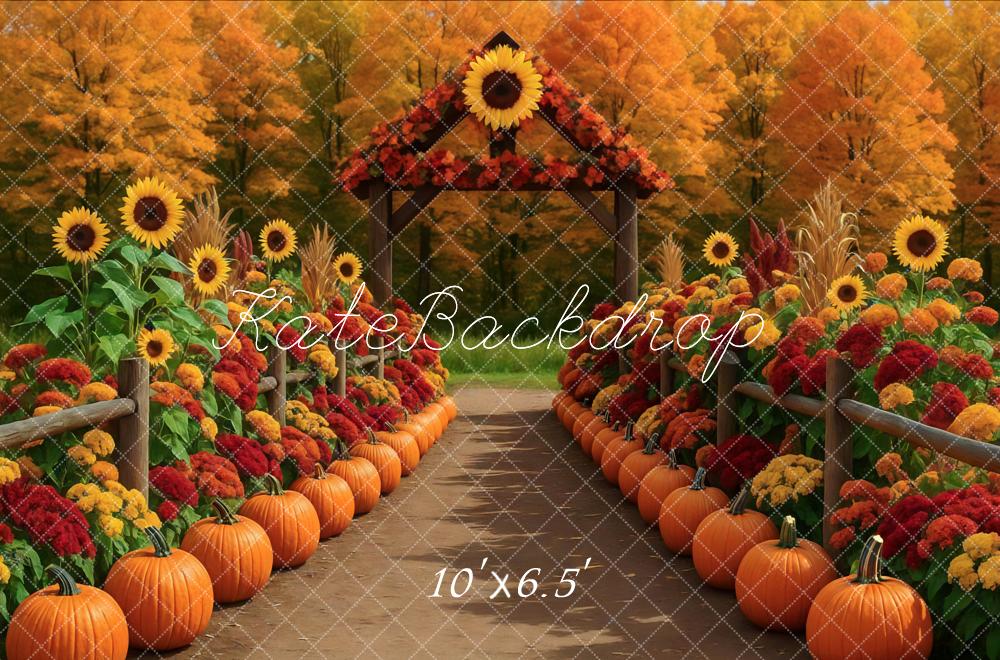 Kate Automne Orange Citrouilles Tournesols Toile de fond conçue par Mini MakeBelieve