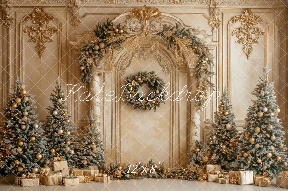 Kate Noël Sapins Cadeaux Doré Toile de fond conçue par Patty Roberts - Kate Backdrop FR