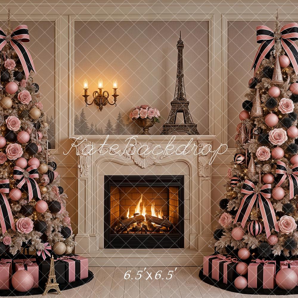 Kate Noël Arbres Roses Tour Eiffel Toile de fond conçue par Ashley Paul - Kate Backdrop FR
