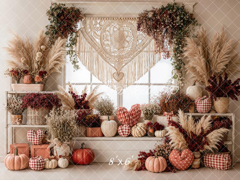 Kate Automne Citrouilles Fleurs Bohème Toile de fond en Laine conçue par Emetselch