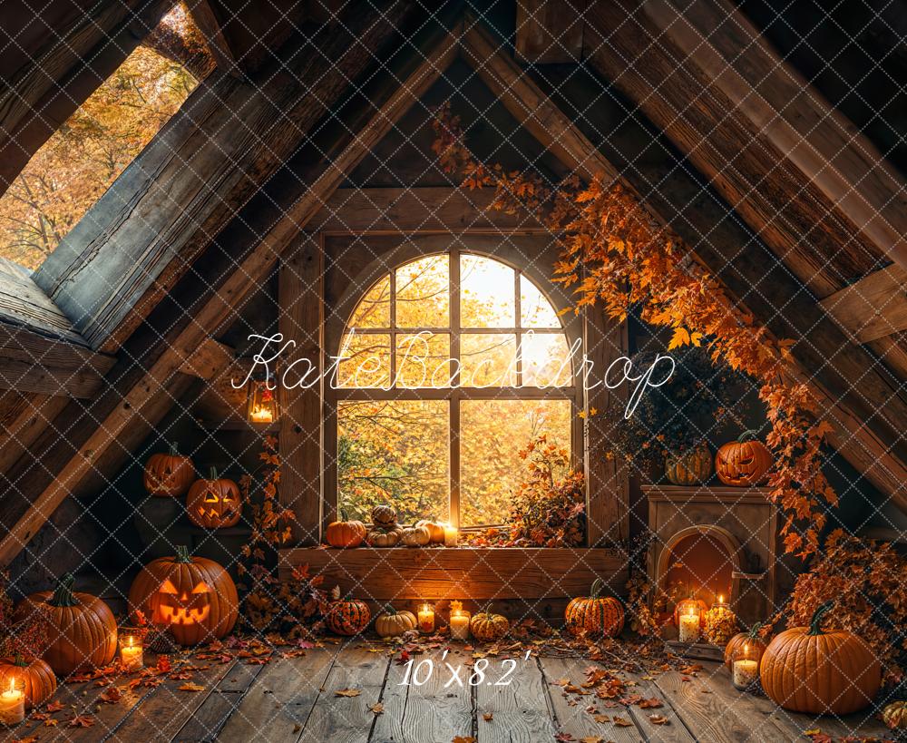 Kate Halloween Fenêtre Grenier Automne Toile de fond en Laine conçue par Emetselch