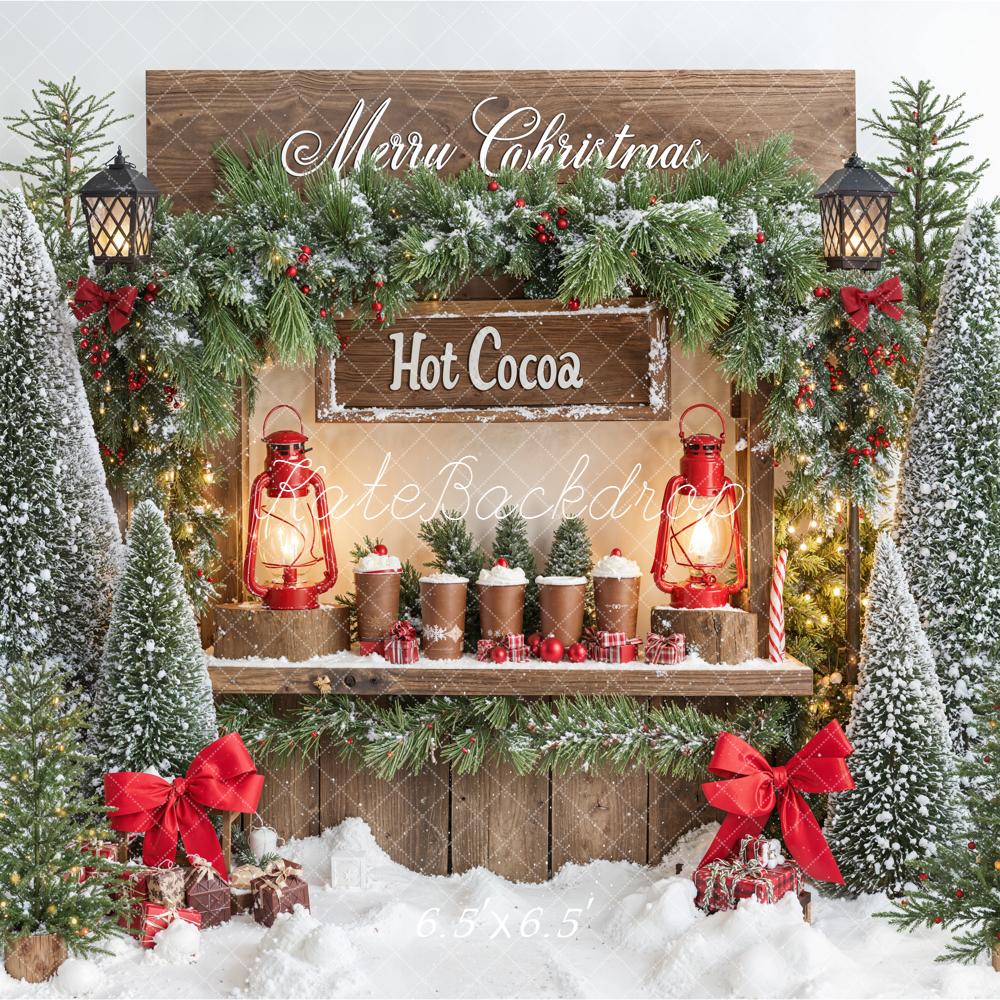 Kate Noël Chocolat Chaud Sapins Neige Toile de fond conçue par Emetselch - Kate Backdrop FR