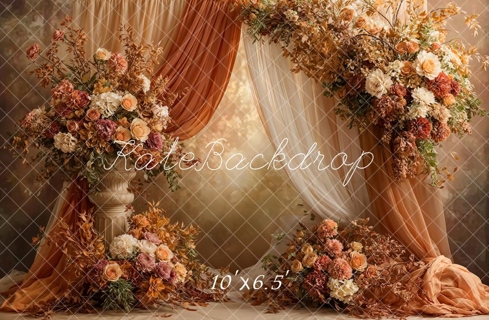 Kate Mariage Fleurs Orange Beige Toile de fond en Laine conçue par Emetselch