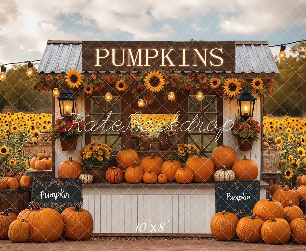 Kate Automne Citrouilles Tournesols Champ Toile de fond en Laine conçue par Emetselch - Kate Backdrop FR