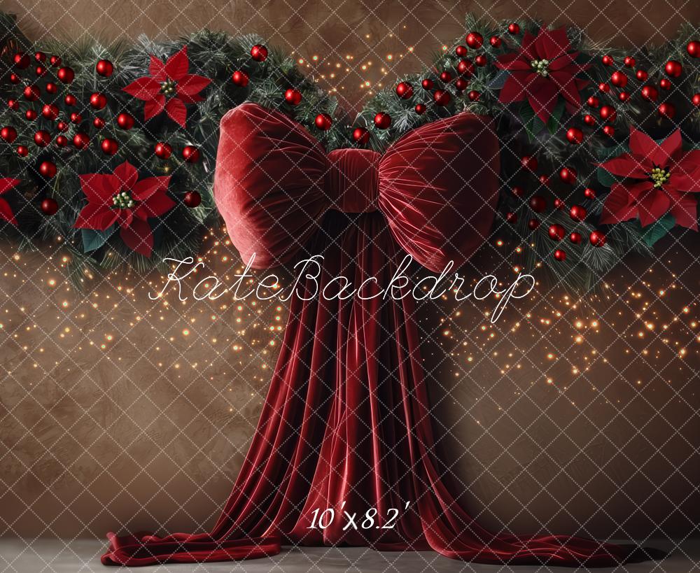 Kate Noël Nœud Rouge Fleurs Décors Toile de fond conçue par Mini MakeBelieve - Kate Backdrop FR