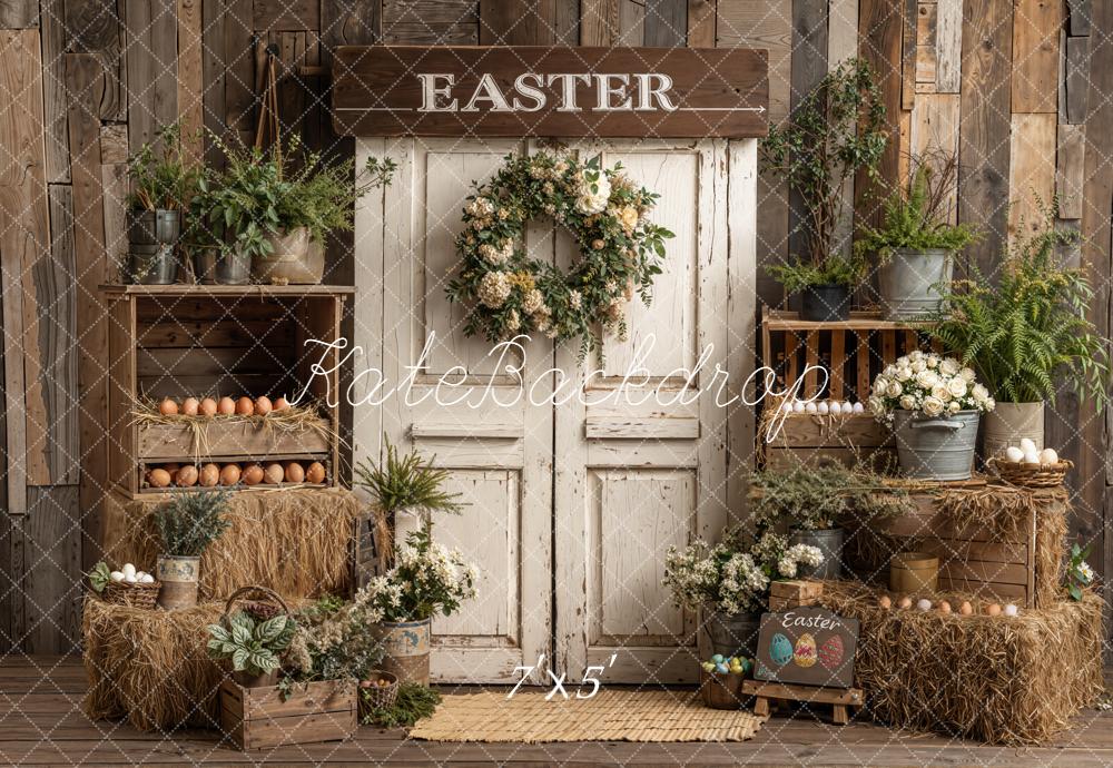 Kate Pâques Porte Œufs Fleurs Foins Toile de fond conçue par Emetselch - Kate Backdrop FR