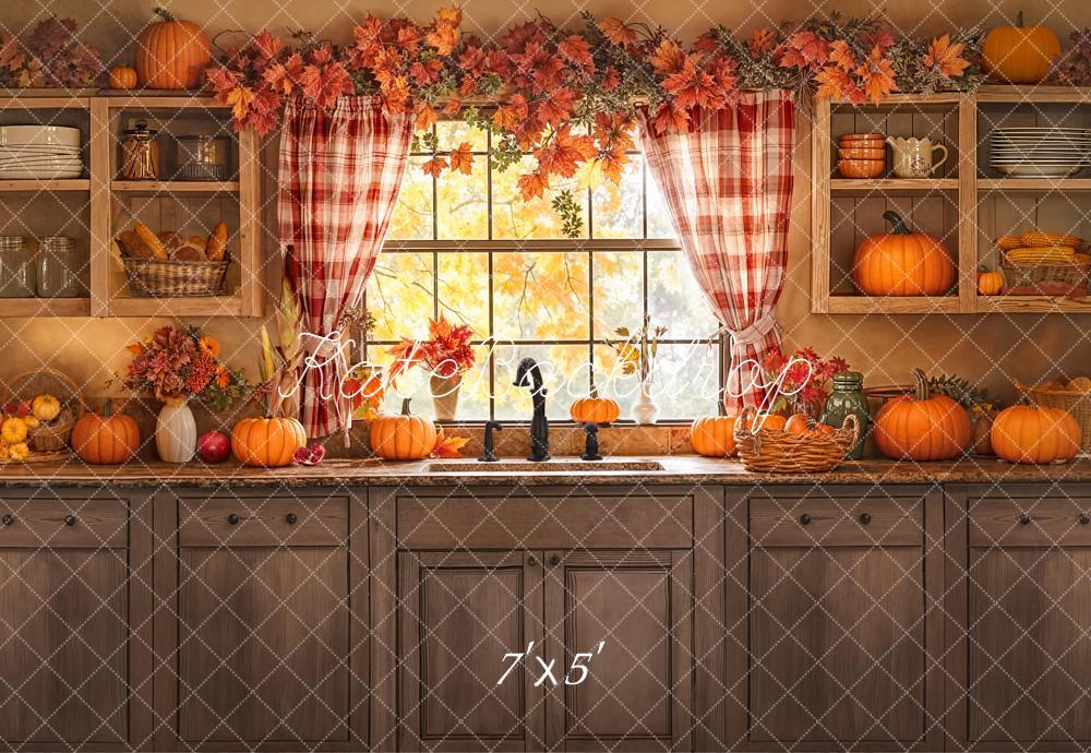 Kate Automne Cuisine Citrouilles Fenêtre Toile de fond conçue par Emetselch