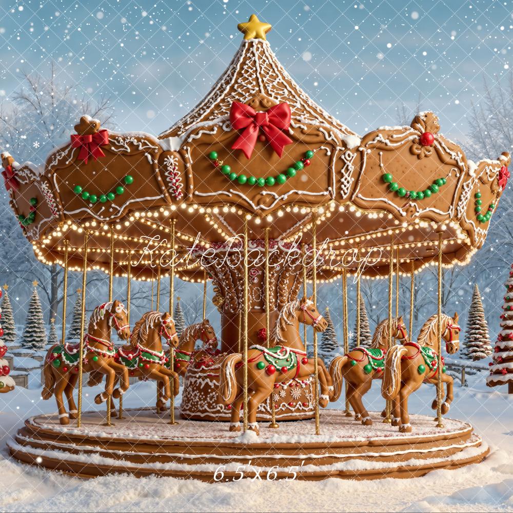 Kate Noël Carrousel Pain d’épice Neige Toile de fond conçue par Emetselch - Kate Backdrop FR