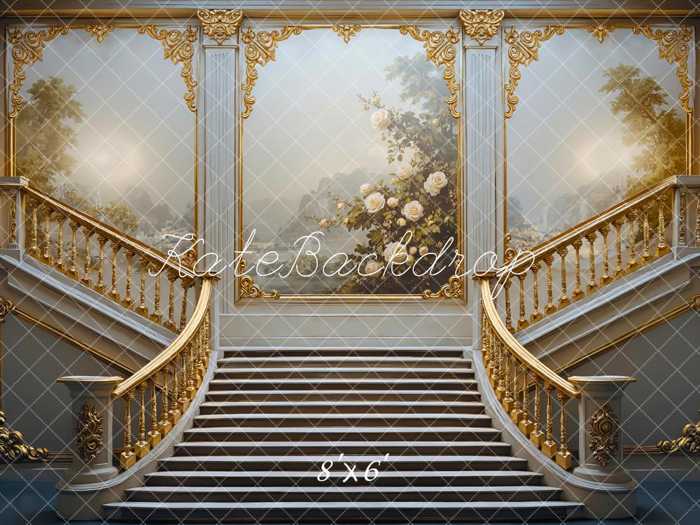 Kate Escalier Ornement Doré Fleurs Toile de fond conçue par Mini MakeBelieve
