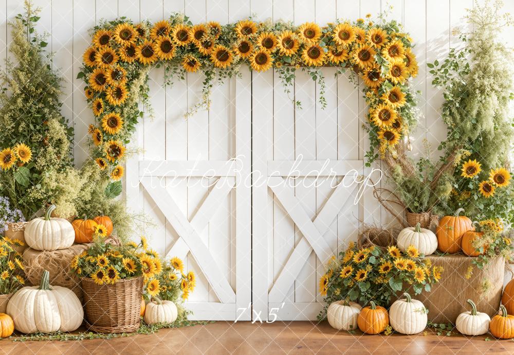 Kate Automne Tournesols Citrouilles Porte Toile de fond conçue par Emetselch