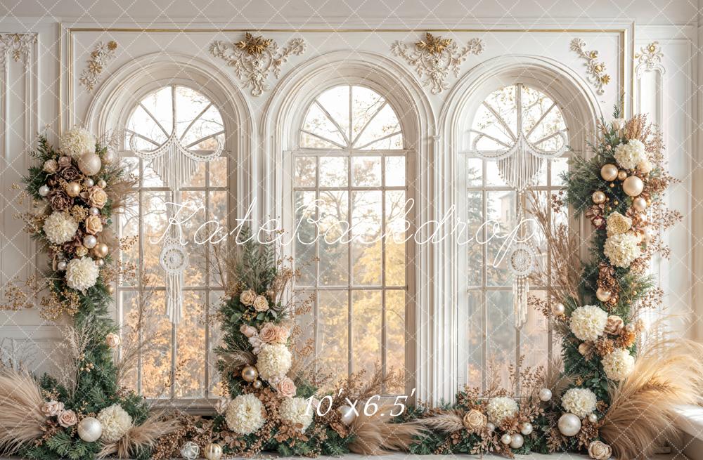 Kate Mariage Arche Fleurs Fenêtre Toile de fond en Laine conçue par Emetselch - Kate Backdrop FR