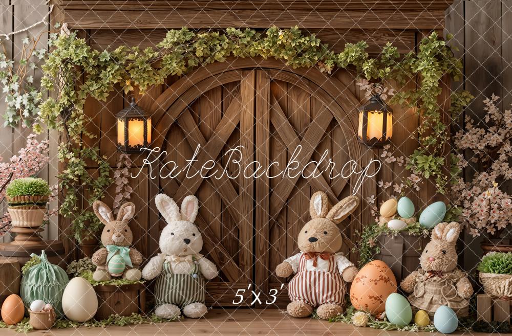 Kate Pâques Lapins Œufs Porte Bois Toile de fond conçue par Emetselch - Kate Backdrop FR