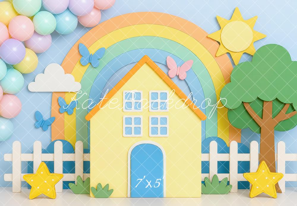 Kate Arc-en-Ciel Maison Ballons Toile de fond conçue par Mini MakeBelieve - Kate Backdrop FR