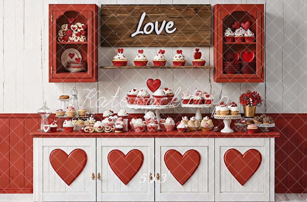 Kate Saint Valentin Cuisine Gâteaux Cœurs Toile de fond conçue par Emetselch - Kate Backdrop FR