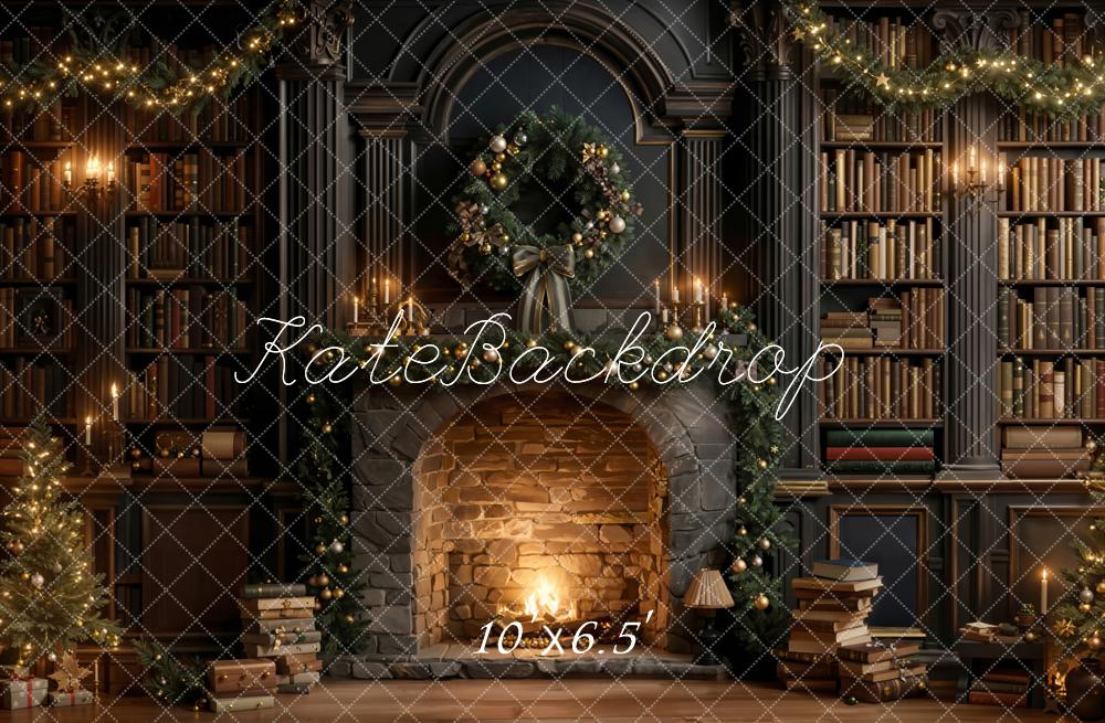 Kate Noël Cheminée Livres Sapin Toile de fond en Laine conçue par Emetselch - Kate Backdrop FR