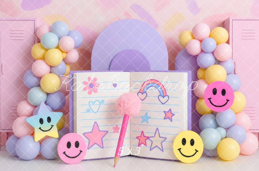 Kate Ballons Sourire Journal Pastel Toile de fond conçue par Mini MakeBelieve - Kate Backdrop FR