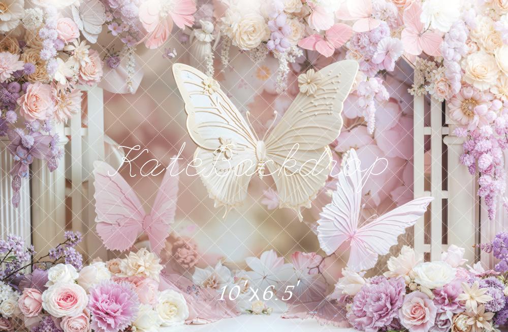 Kate Anniversaire Papillons Fleurs Pastel Toile de fond en Laine conçue par Emetselch - Kate Backdrop FR