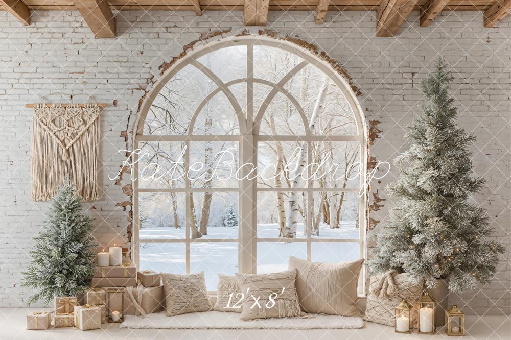 Kate Hiver Bohème Noël Fenêtre Neige Toile de fond en Laine conçue par Emetselch
