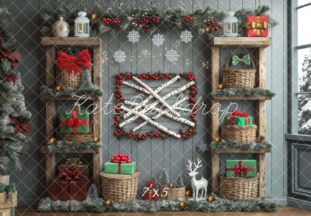 Kate Noël Étagères Cadeaux Neige Toile de fond conçue par Mini MakeBelieve - Kate Backdrop FR