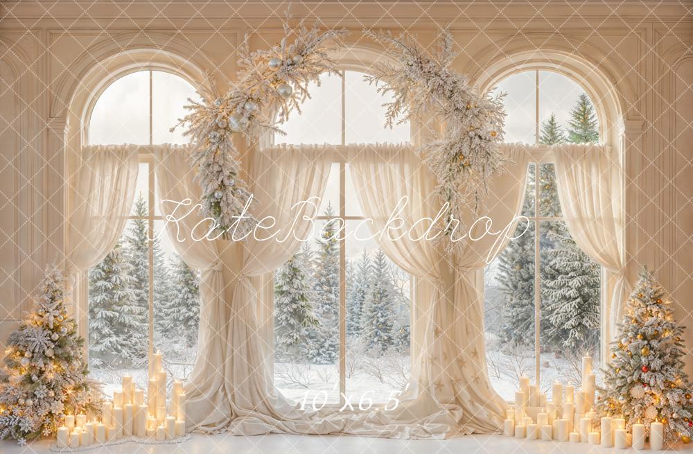 Kate Hiver Fenêtre Sapin Bougies Toile de fond en Laine conçue par Emetselch - Kate Backdrop FR