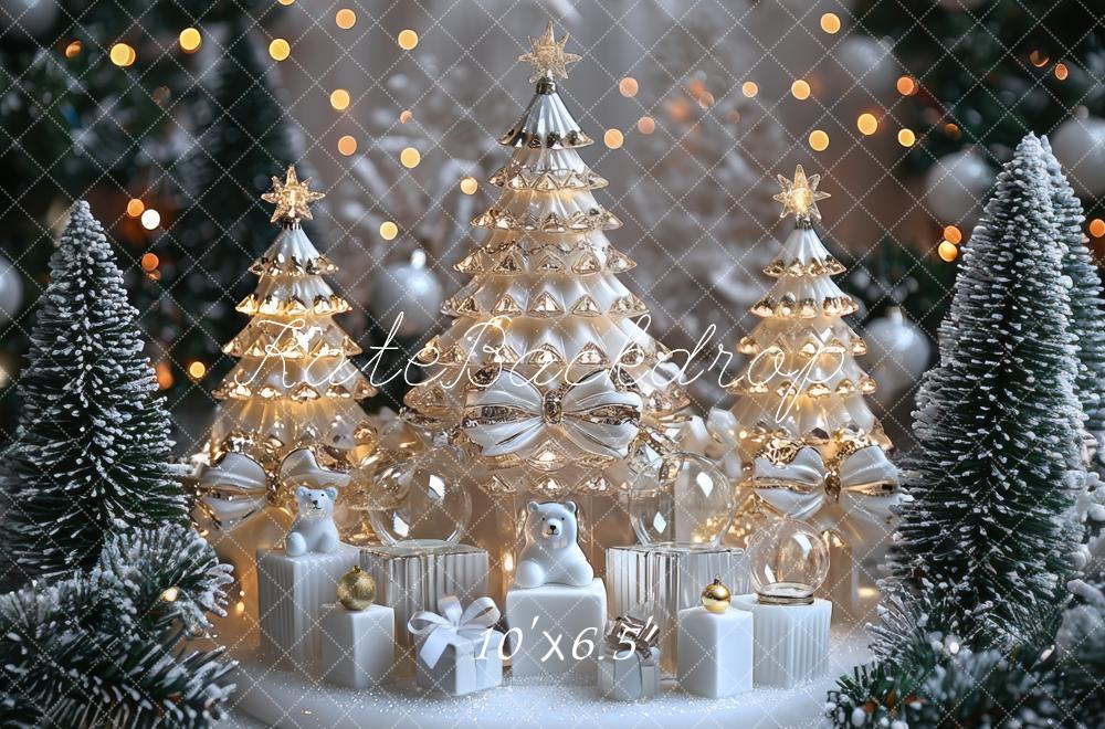 Kate Noël Sapins Neige Cadeaux Lumière Toile de fond conçue par Mini MakeBelieve - Kate Backdrop FR