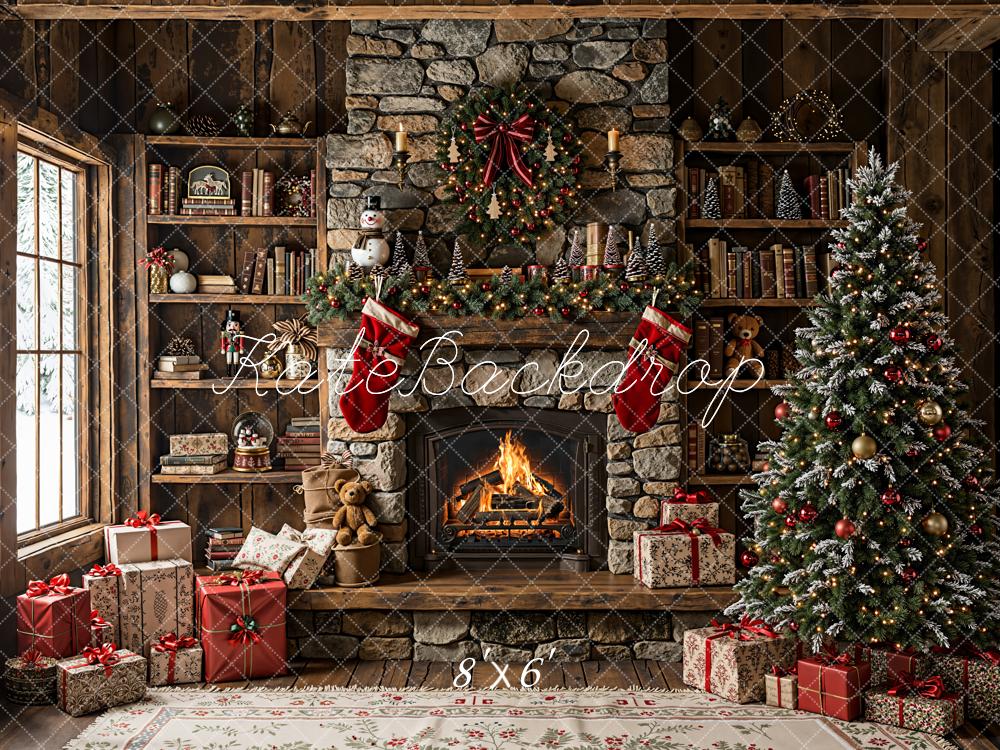 Kate Noël Cheminée Sapin Livres Toile de fond en Laine conçue par Emetselch - Kate Backdrop FR