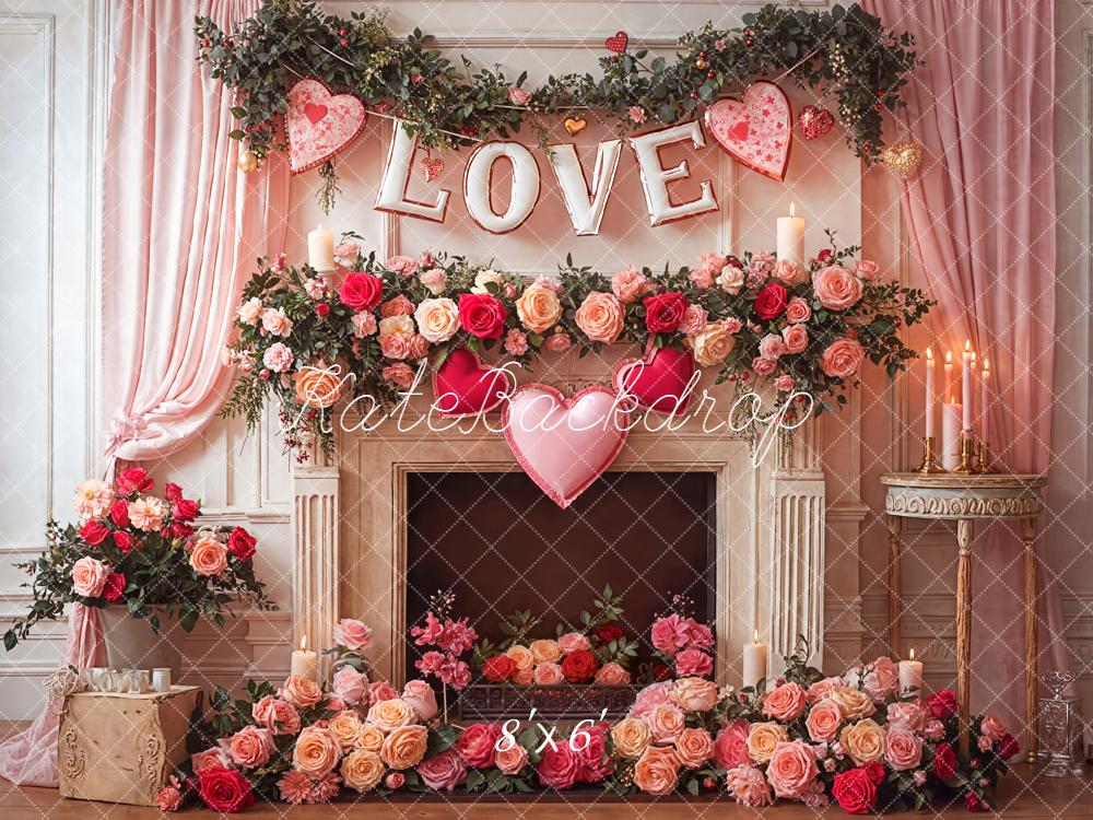 Kate Saint Valentin Cheminée Fleurs Cœurs Toile de fond en Laine conçue par Emetselch